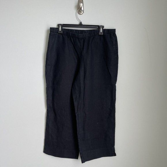 J Jill Black 100% Linen Wide Leg Pull-On Pants Elastic Waist - Picture 1 of 5